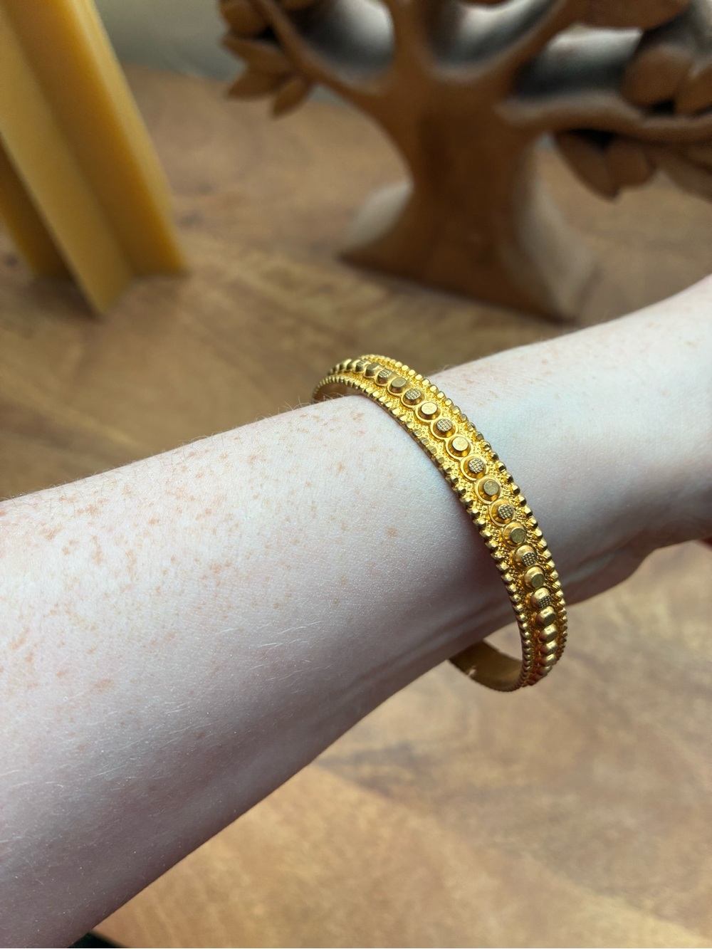 Gold Brass Textured Bangle Bracelet - Women Jewelry